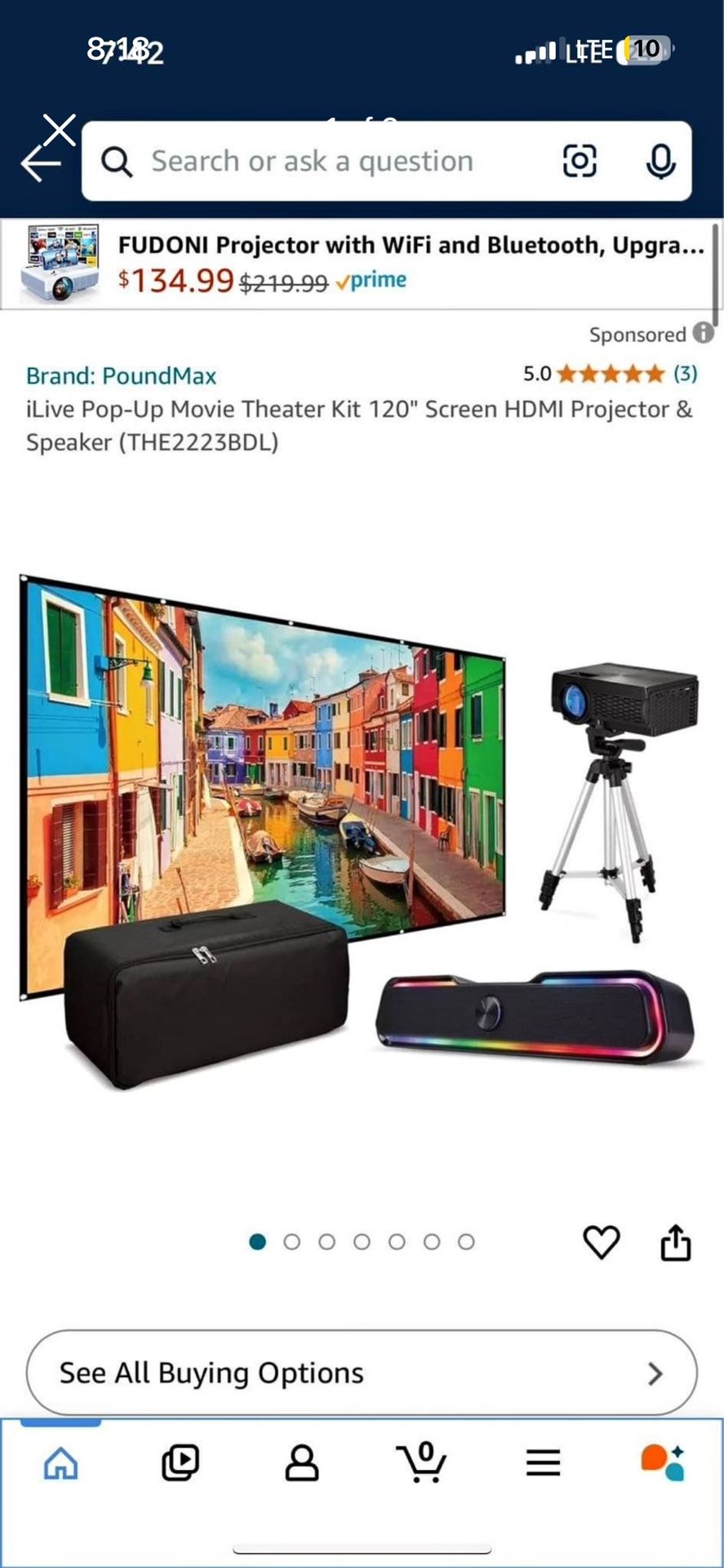 iLive Pop-Up Movie Theater Kit 120" Screen HDMI Projector & Speaker