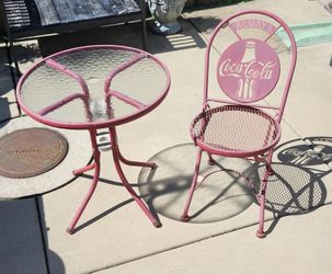 Vintage Coca-Cola Metal Fold Up Chair with Glass Table