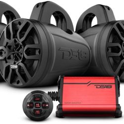 DS18 MP4TP.4A 4" 600W Bluetooth Marine Tower Speakers with Amplifier and Remote
