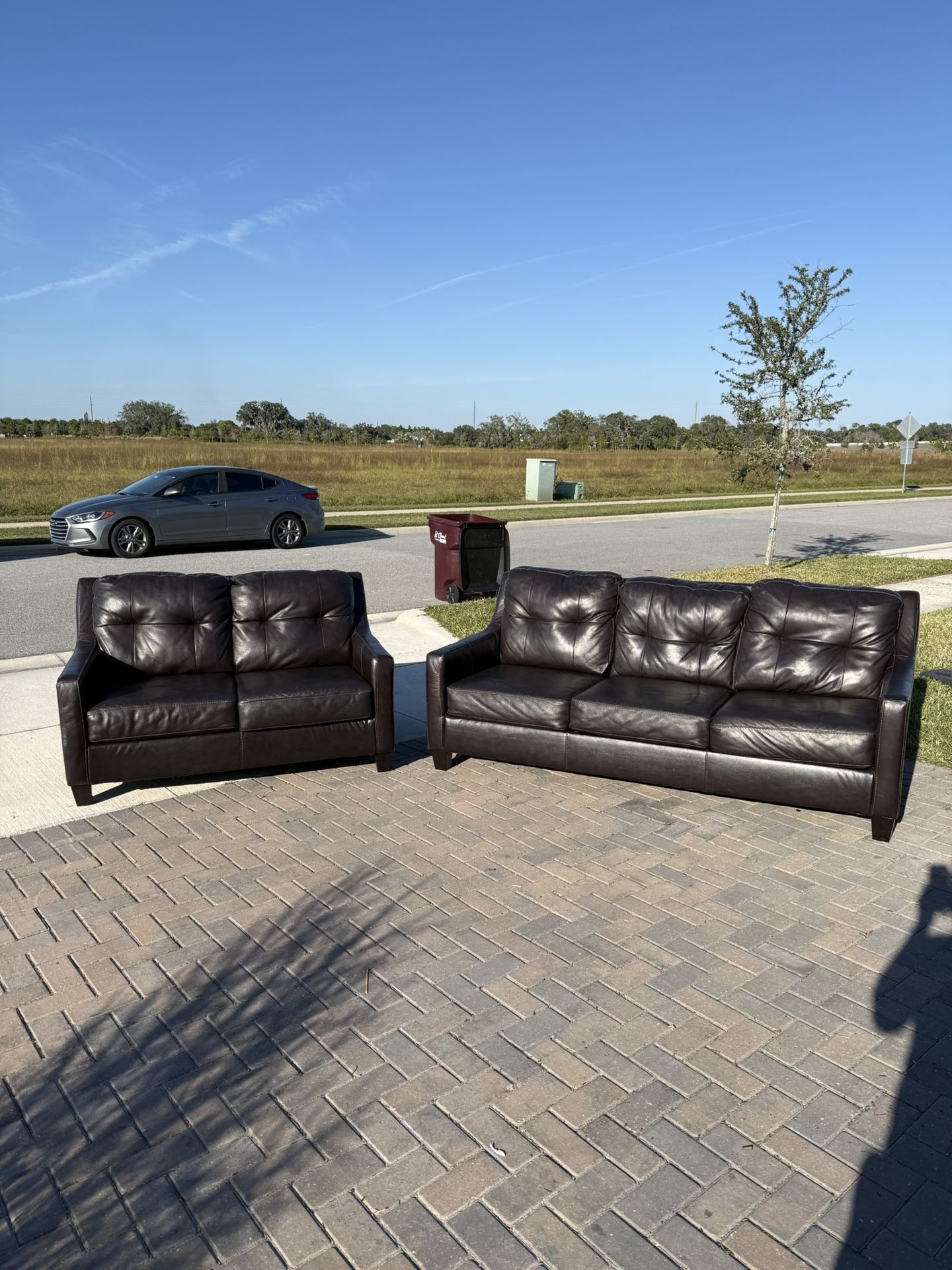 Free Delivery- Real Leather Ashley Couch Set