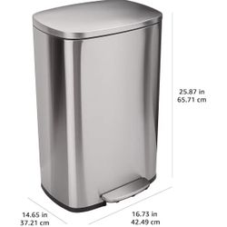 Smudge Resistant Trash Can with Soft-Close Lid, Foot Pedal, Removable Inner Bucket, 50 Liter/13.2 Gallon, Brushed Stainless Steel, Satin N