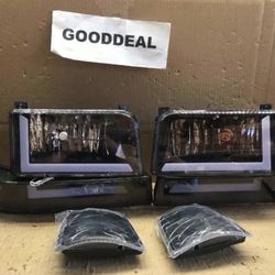 #158 Fit 92-96 Ford F150/250/350 Bronco LED Black/Clear Headlight 