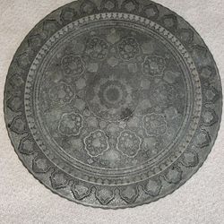 Antique Black tone & Copper Islamic Qajar Tray Floral Engraved, 30”.5 Diameter