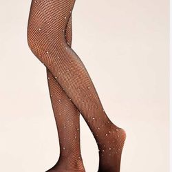 Cute New Rhinestone Womens Black Fishnet Pantyhose Tights