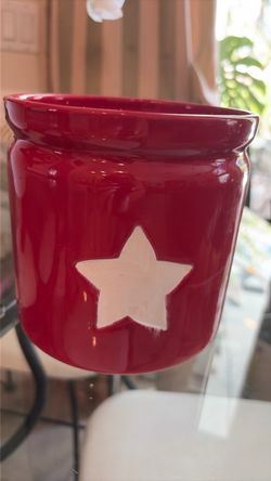 Red Clay Planter  With White Star Design