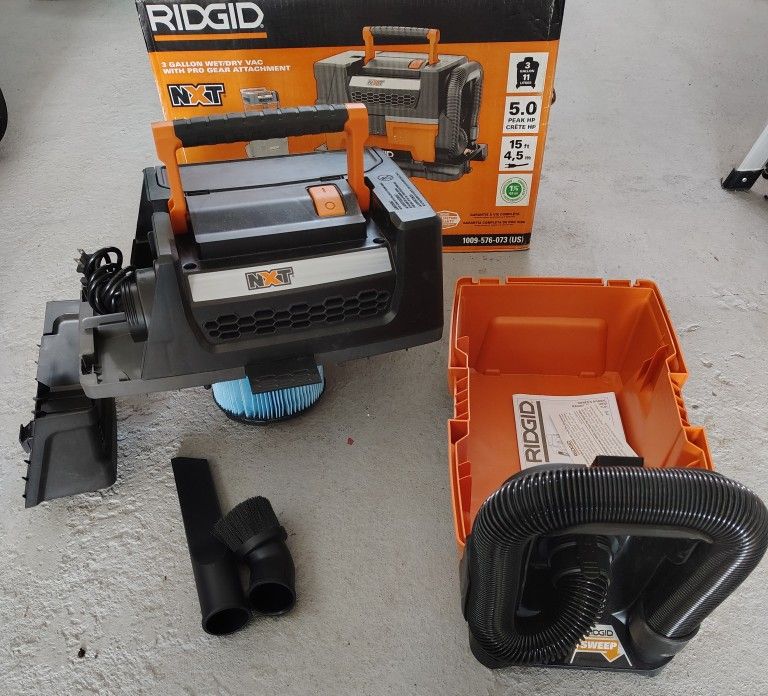 RIDGID 3 Gallon Portable Shop Wet Dry Vac with Filter + Accessories 5 HP Vacuum