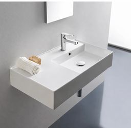 Wall Mount Sink - 32", Rectangular, Modern, With Counter Space, Ceramic