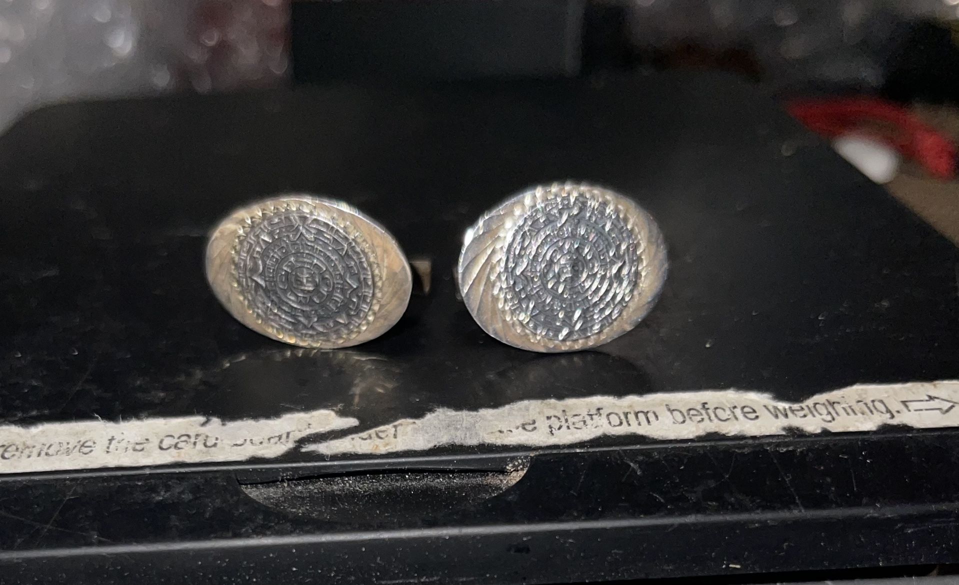 Pair Of 925 8 gram  Sterling Silver Cufflinks Mexico W/Aztec or Mayan Sun Calendar. 