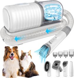 Dog Grooming Vacuum Kit: 16000Pa Powerful Dog Vacuum Brush for Shedding Grooming 99% Pet Hair Suction with 4 Pet Grooming Tools, Large Dust Cup & Low 