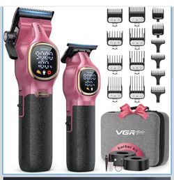 VGRPRO Professional Hair Clippers for Men, Cordless Clipper and Trimmer Set 9000RPM Grooming Kit,EVA Case, LED display, DLC blades, Charging Base,14 G