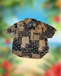D.P.S. Men’s Size 3XL Black and Beige Floral Button-Up Shirt Short Sleeve