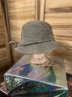 Black & Tan Tweed Paper Straw Slanted Brim Cloche Hat