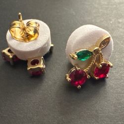 Gold filled/plated earrings with red cherries cz #luxury #jewelry #CZ #cute #cherry
