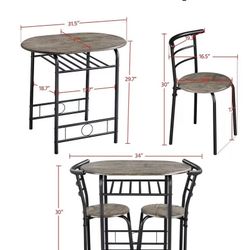 😀 Yaheetech 3 Piece Dining Table Set, Kitchen Table & Chair Sets for 2, Compact Bistro Table Set with Steel Legs, Built-in Wine Rack for Small Space