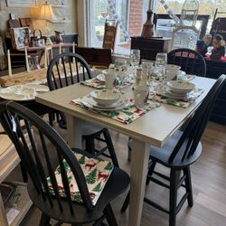Refinished Counter Height Wooden Table With 4 Chairs 