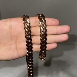 HEAVY 18K ROSE GOLD-FILLED MIAMI CUBAN LINK SET – 12MM