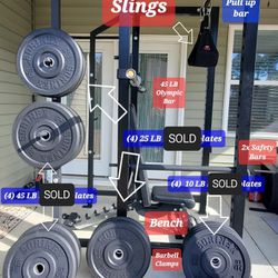Squat Rack, Bench, Olympic Bar, Accessories 