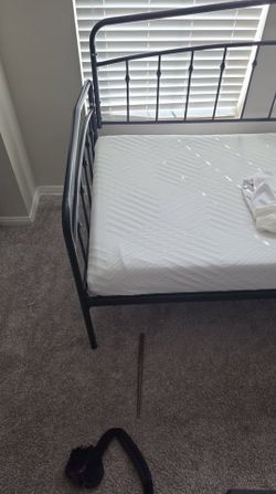 Twin Black Metal Bed Frame with Mattress and Trundle bed