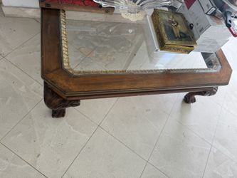 Vintage Glass-Top Coffee Table – Carved Claw Feet