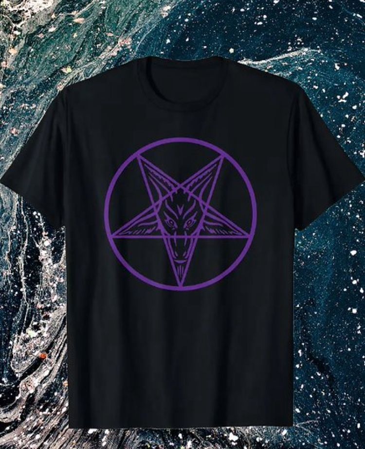 New Gothic Occult Baphomet Graphic Purple t Shirt