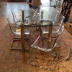 vtg Glas Dining Table With 6 CR Chairs