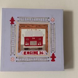 Kids FiretruckCanvas Wall Hanging 16" X 16" Boys Room Decor