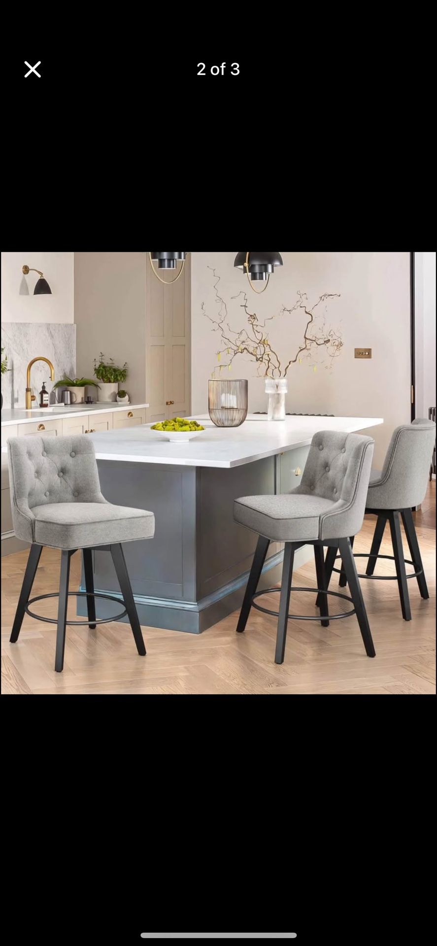 New Set Of 3 Barstools Roman 26.5 in. Gray Fabric Upholstered Solid Wood Leg Counter Height Swivel Bar Stool With Back(Set of 3)