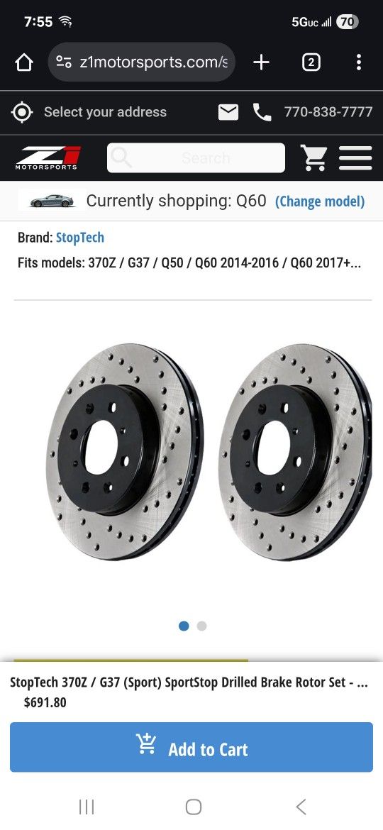 2008 to 2015 Stop Tech Infiniti 355 mm Brake Rotors 