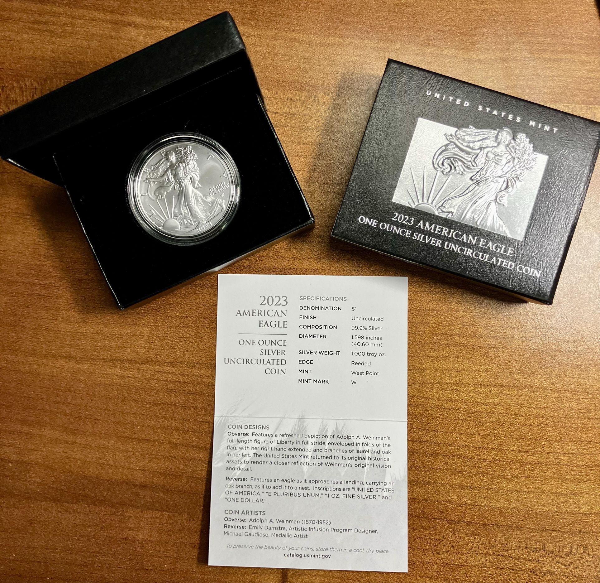 2023 American Silver Eagle With COA In OGP