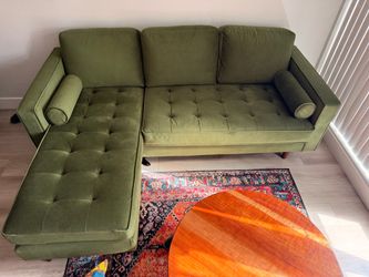 Geo Velvet Reversible Sofa and Chaise, Green