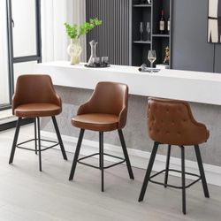 Counter Height Bar Stools Set of 3 with Back, 26" Faux Leather Swivel Chair 300 lbs Weight Capacity, Kitchen Island or Breakfast Bar, High Density Foa