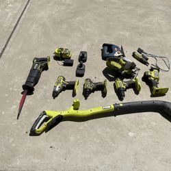 10 pieces set RYOBI Power Tools with battery and charger in the working condition.
