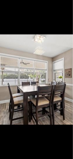 Dark Wood Counter Height Dining Table Set