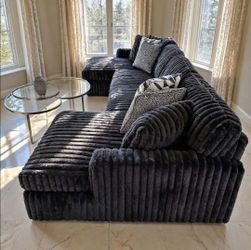 Fast Delivery Black Corduroy Sectional Couch Set Only $39 down payment 👉 Please ask Jon Green for a discount when you arrive!