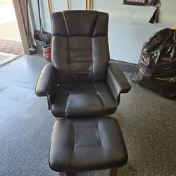 Black Faux Leather Recliner Chair With Ottoman
