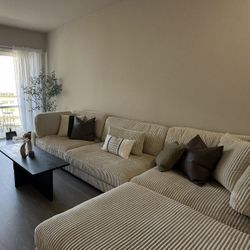 Modular Sectional Sofa - “Brinsley” Sofa; Light Beige Corduroy 135"Wide