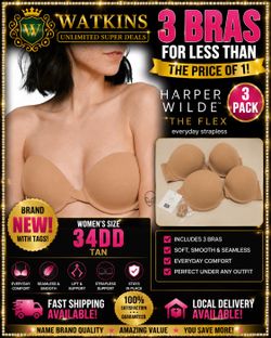 🌟 Harper Wilde “The Flex” Bra – 3 Pack | Brand New | Women’s 34DD | Tan 🌟