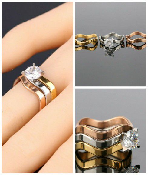 Sale. 3 pieces set rose gold silver rings