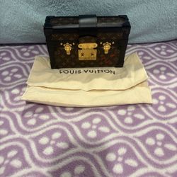 Louis Vuitton Brown and Black and Gold Monogram Trunk Purse Bag Petite Malle