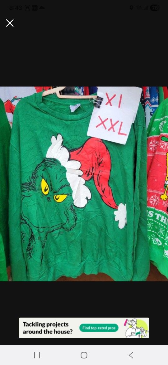XL Or XXL Adult Grinch Crew Neck