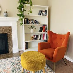 Orange Velvet Tufted Wingback Chair