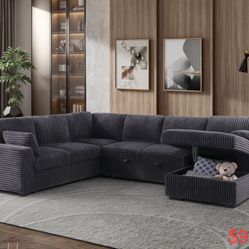 Corduroy Sectional Sleeper Pull Out Bed With Storage 