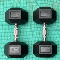 PAIR OF 40 LB. RUBBER HEX  DUMBBELLS 
