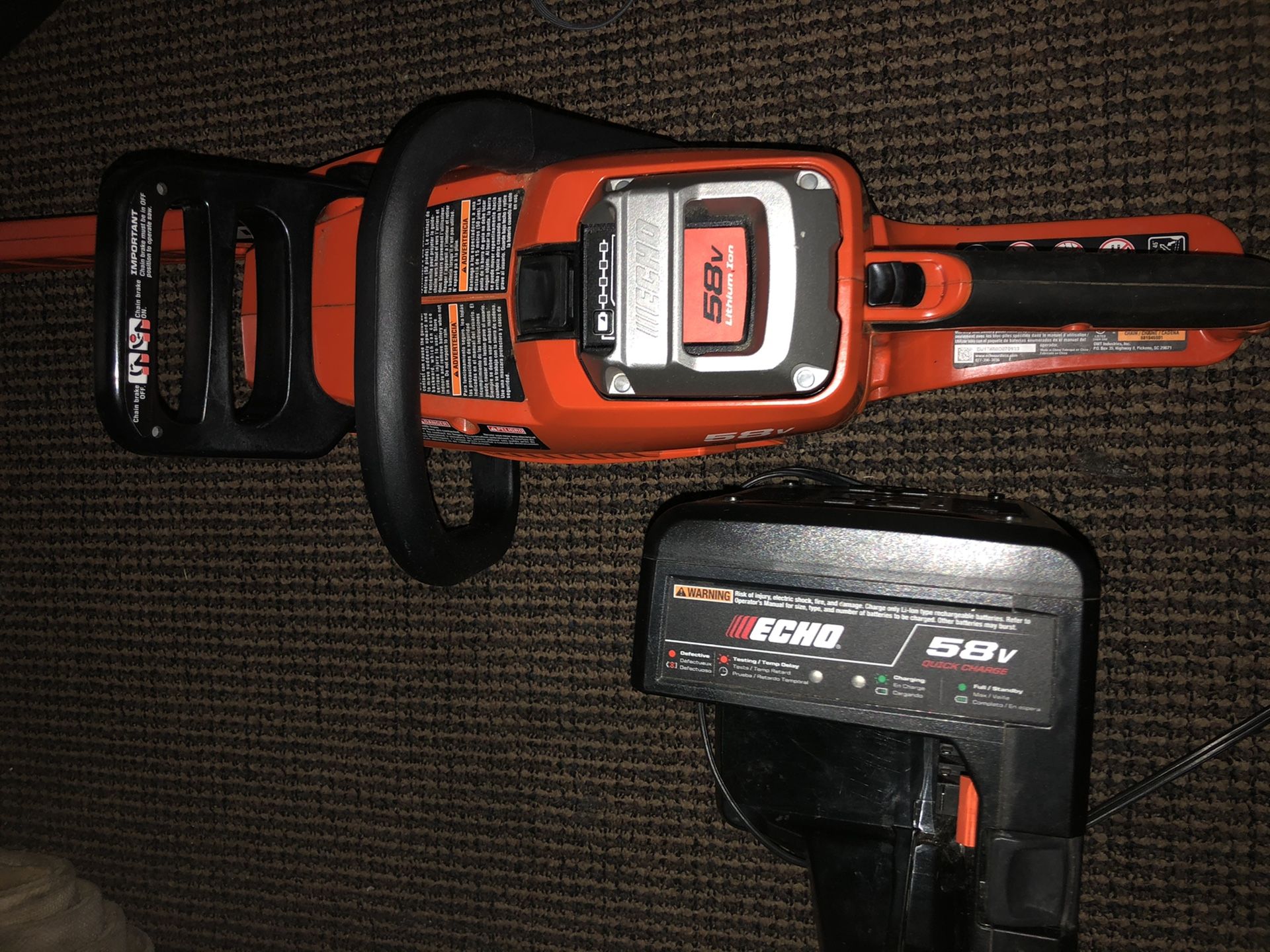 58v echo 16” chainsaw wbattery& charger