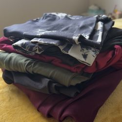 Stack of Multicolored Women's Leggings - Burgundy, Olive, Black, Red