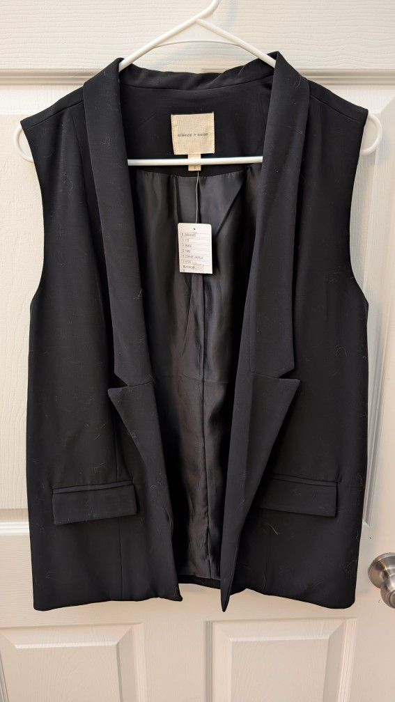 NWT Silence + Noise Black Sleeveless Blazer Vest w/Pockets Size S