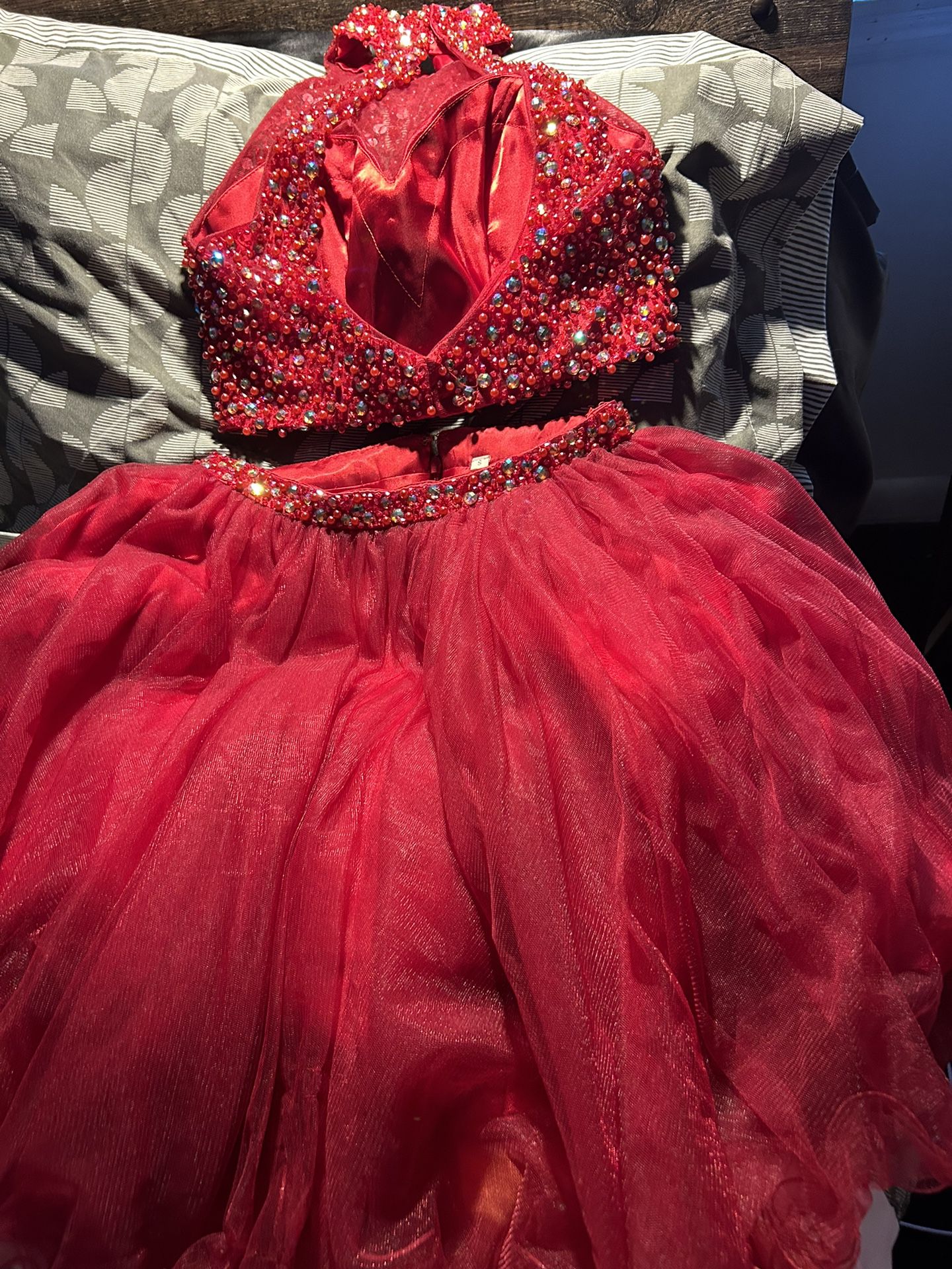 2 Pc Red Evening Dress
