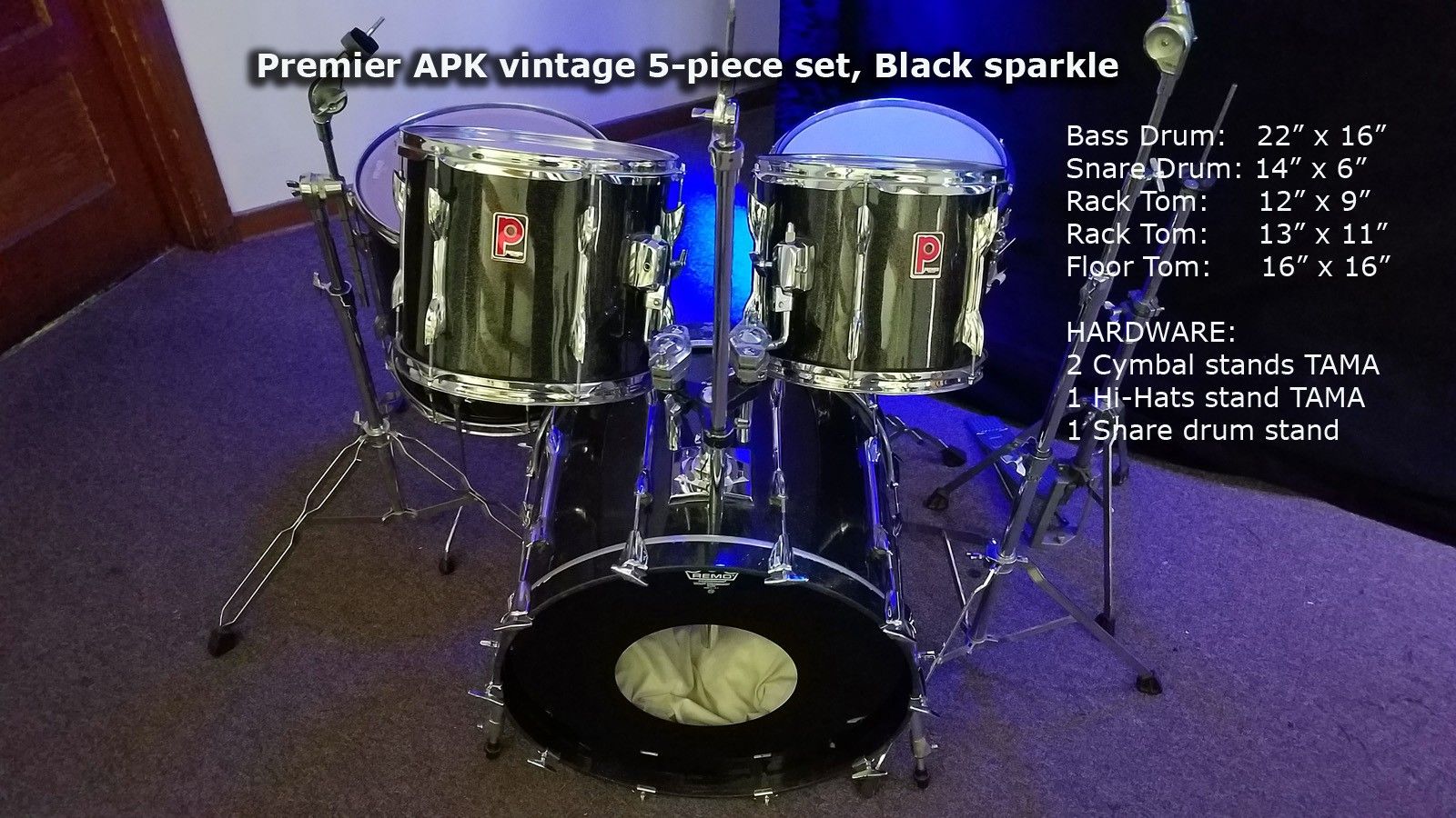 Vintage Premier APK late 90's, 5-piece drum set, Black sparkle