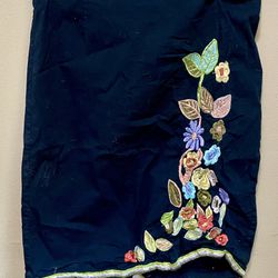 PERSAMAN New York Black Floral Embroidered Skirt Cotton Stretch Pencil Womens 12
