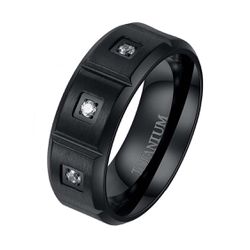 Matte Black Gold Plated 8mm AAA CZ Titanium Steel Mens Ring Men Wedding Band Man Ring Size 8-11